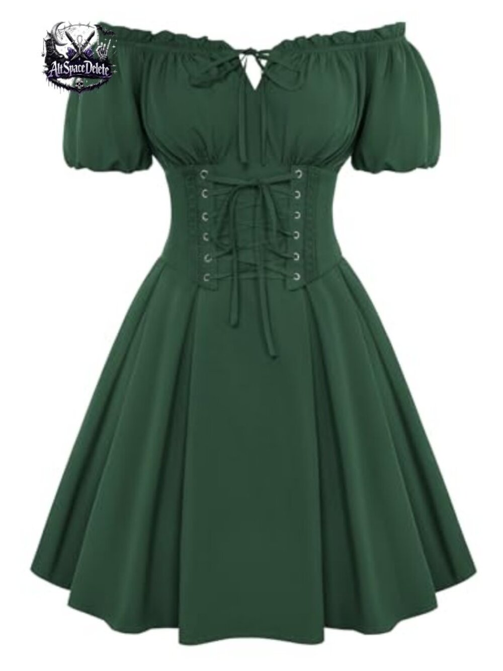 Renaissance Corset Mini Dress Lace Up Off Shoulder Puff Sleeve Costume
